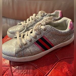 High Fashion Silver Glitter Sneakers with Pink Accents